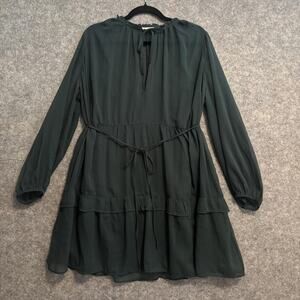 Abercrombie & Fitch Dress Womens XL Dark Green Long Sleeve Tiered Boho Holiday